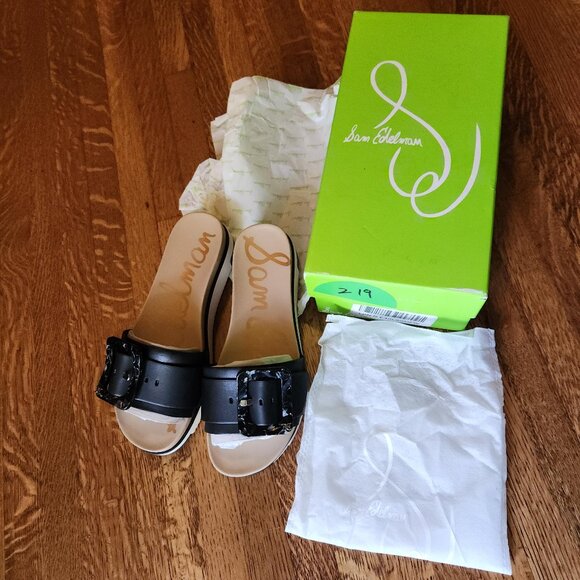 Sam Edelman Black Sandal Slide Ariane Marble Buckle Leather Platform Size 6.5 - Picture 7 of 16